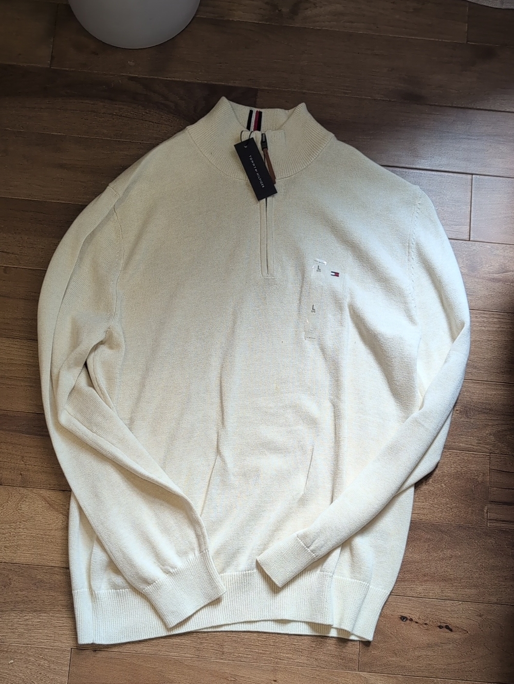 Tommy Hilfiger Men's Cream Quarter-Zip Pullover Sweater